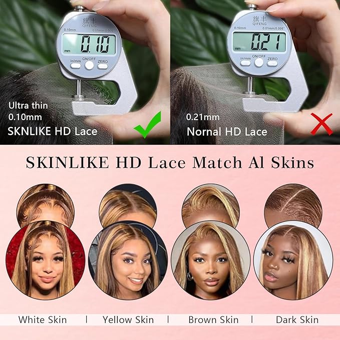 Body Wave Lace Front Wig 4/27 Honey Blonde Highlight Ombre Pre plucked Bleached Knots 13x4 Full Frontal Lace Wig Human Hair Skinlike HD Lace Invisible 0.10mm Ultra-Thin 100% Real Human Hair