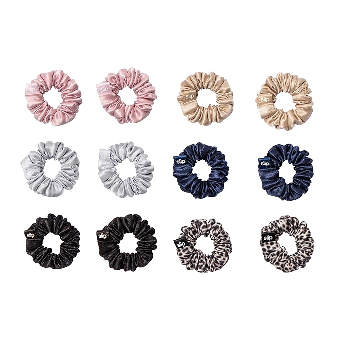 slip Minnie Scrunchies Classic | Pure Silk Scrunchies Set | 100% Mulberry Silk, Anti-Crease, Gentle on Hair, Reduces Breakage | Set of 6 Classic Colors | Stylish, Durable, Ideal for All Hair Types