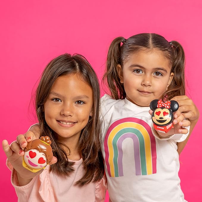 Lip Smacker Disney Minnie Mouse and Beauty And The Beast Belle Emoji Lip Balm Duo, Flavored Strawberry Lemonade, Bow-nade, 2 Pack