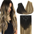 GOO GOO Clip in Hair Extensions Real Human Hair, Remy Human Hair Extensions Clip ins for Women, Natural Human Hair, 14inch 120g 7Pcs, 2/6/18 Balayage Brown to Dirty Blonde