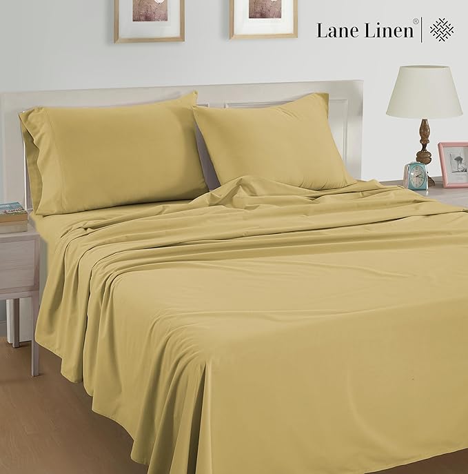 Lane Linen 100% Organic Cotton Standard Size Pillow Cases - Set of 2 (20"x26") - Soft Yellow - Cocoon