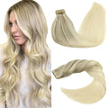 GOO GOO Tape in Hair Extensions Human Hair, 17/22/60 Ash Blonde to Golden Blonde and Platinum Blonde, 24inch 50g 20pcs, Skin Weft Seamless Invisible, Silky Straight with Thick Ends, Remy Human Hair