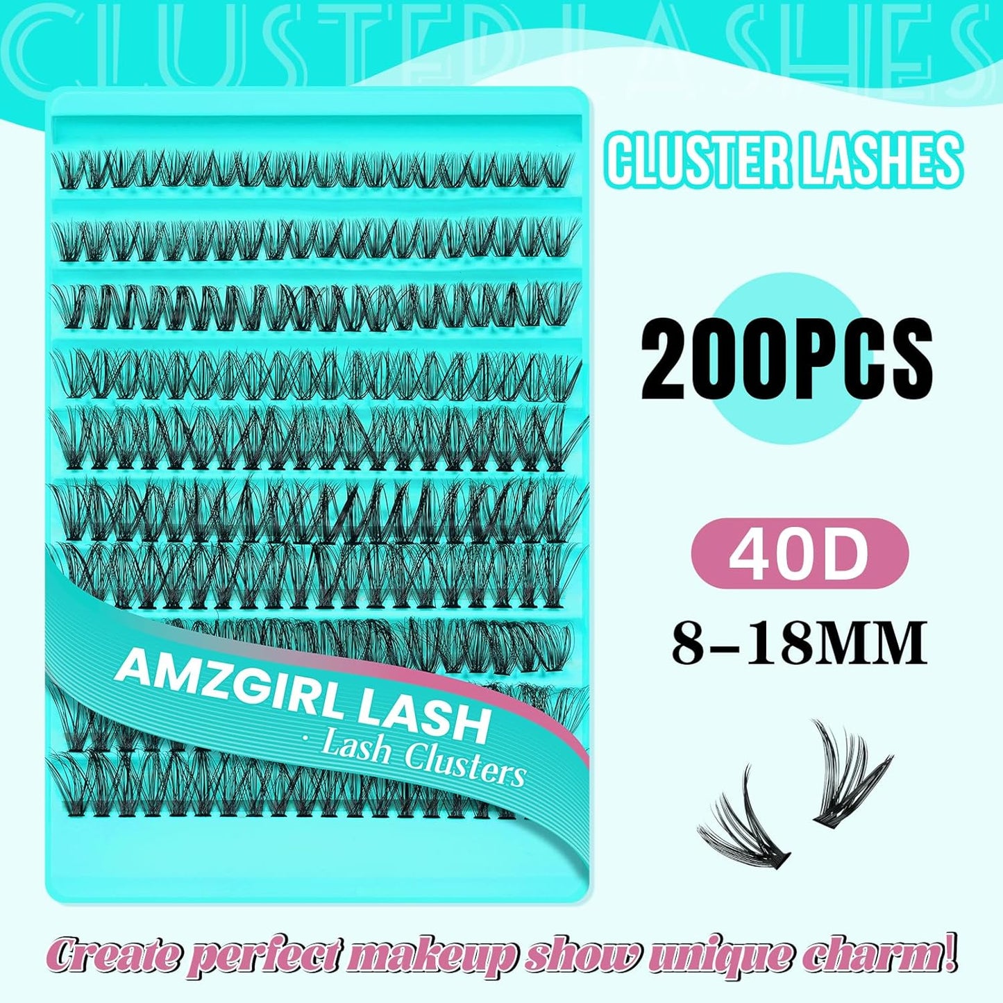 Lash Clusters 200pcs, Eyelash Extension Kit 40D D Curl Diy Cluster Eyelashes Extensions Lash Bond and Remover Waterproof Lash Applicator Tools for 8-18mm Mix Lashes Beginner Self Use