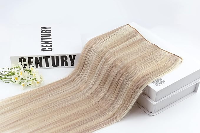 Full Shine Human Hair Clip in Extensions Blonde Highlight Straight Remy Clip in Hair Extensions Ash Blonde Lace Weft Real Human Hair Extensions Clip ins 14 Inch 3 Pcs 60 G