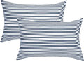 JELLYMONI 100% Natural Cotton Striped Standard Pillowcases Set, 2 Pack White and Dark Blue Stripes Pattern Printed Pillow Covers with Envelope Closure(Pillows are not Included)