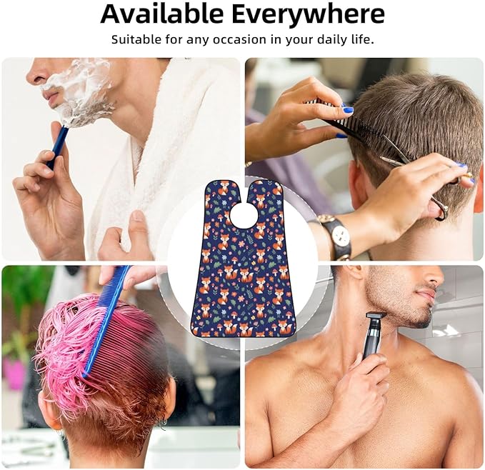 Non-Stick Beard Bib for Shaving, Fall Leaves Flowers Floral Foxes Blue Shave Bib, Waterproof Hair Catcher with Suction Cups, Grooming Apron Men Husband