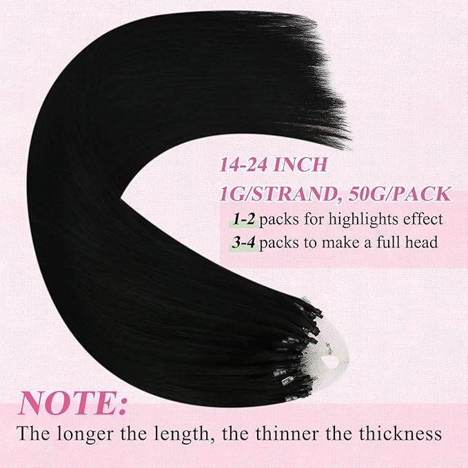 YoungSee Micro Loop Hair Extensions Real Human Hair Black Micro Bead Hair Extensions Real Human Hair Jet Black Beaded Hair Extension Long Hair 22In 50g Microring Hair Extension Remy Hair 50s