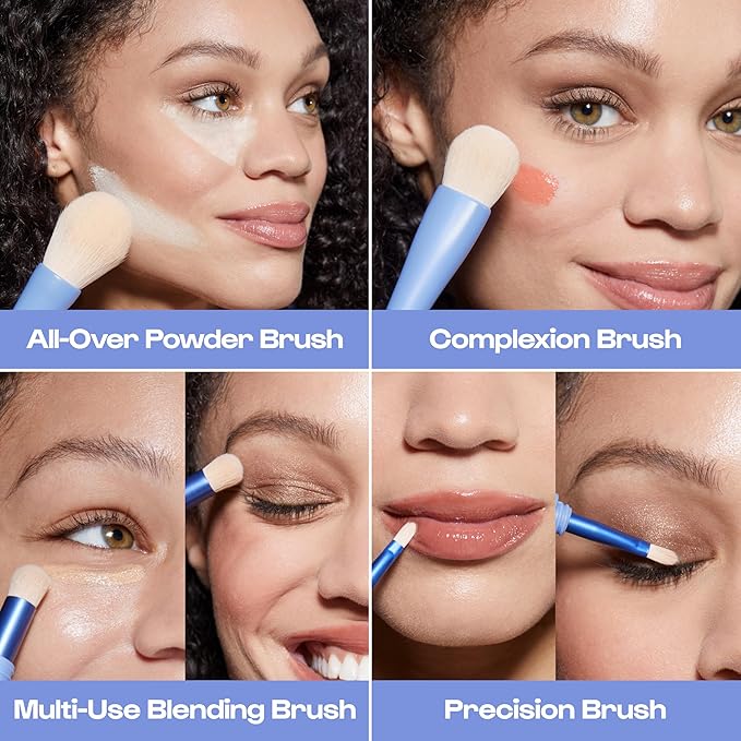 Alleyoop Overachiever 4-in-1 Travel Makeup Brush Set – Powder, Blending, Precision & Complexion Brushes – Mini Makeup Brush for Women, Vegan, Multi-Use & Travel-Friendly Makeup Tool