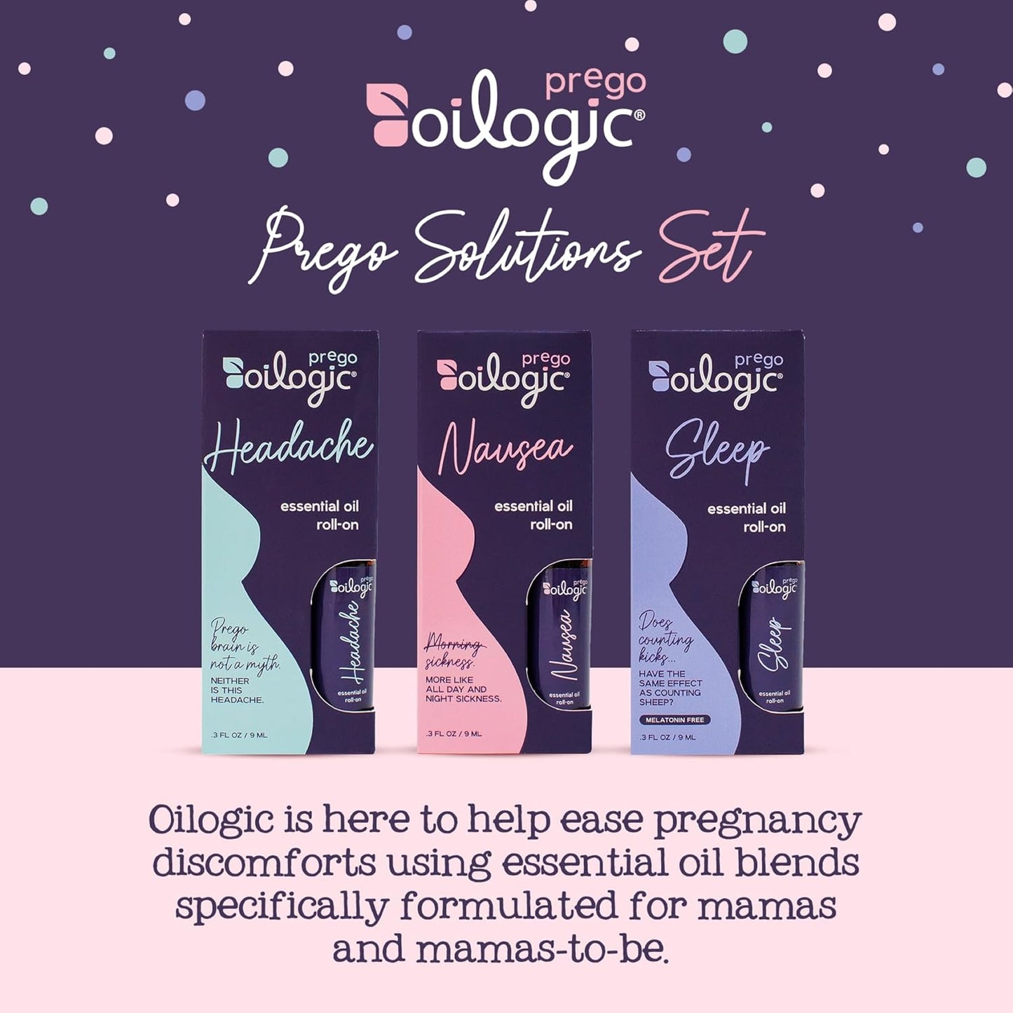 Oilogic Roll-On Essential Oils Set for Pregnant Women - 100% Pure Essential Oil Roller for Pregnancy - Sleep, Comfort, & Wellness Blends Safe for Pregnant Moms, 0.3 Fl Oz (Pack of 3)