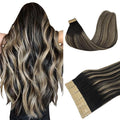 DOORES Hair Extensions Tape in Human Hair Balayage Natural Black to Light Blonde 18 Inch 20pcs 50g Real Tape in Human Hair Extensions Straight Skin Weft