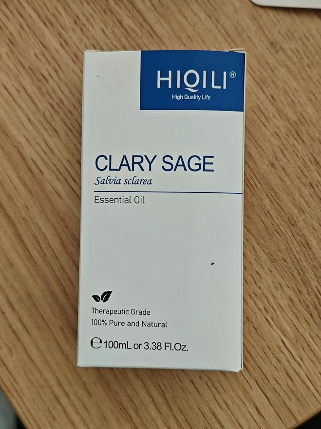 HIQILI Clary Sage Oil Essential, Herbal Sooth Aroma in Diffuse, Meditation, Calming Sleep at Bedtime, Body Massage, Moisturize Skin, DIY Deodorant Spray - 100ML