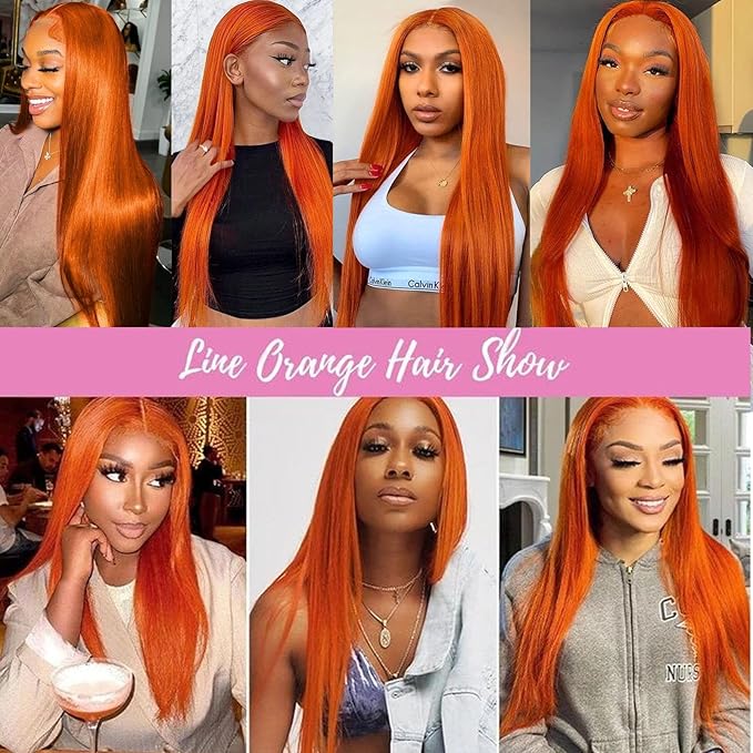 Ginger Wig Human Hair 13x4 Straight Ginger Orange Lace Front Wigs Human Hair HD Transparent Lace Frontal 350 Colored Wig Pre Plucked 180% Density 22inch