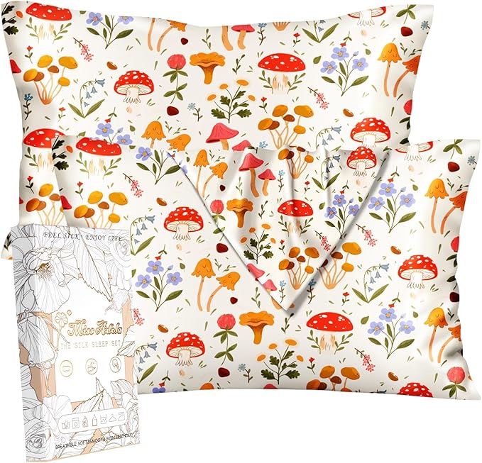 2 Pack Mulberry Silk Pillowcase for Hair and Skin - Queen Size 20 x 30 Inches with Hidden Zipper Flowering Plants 19 Momme Soft Sleeping Silk Pillow Case for Women, Moms