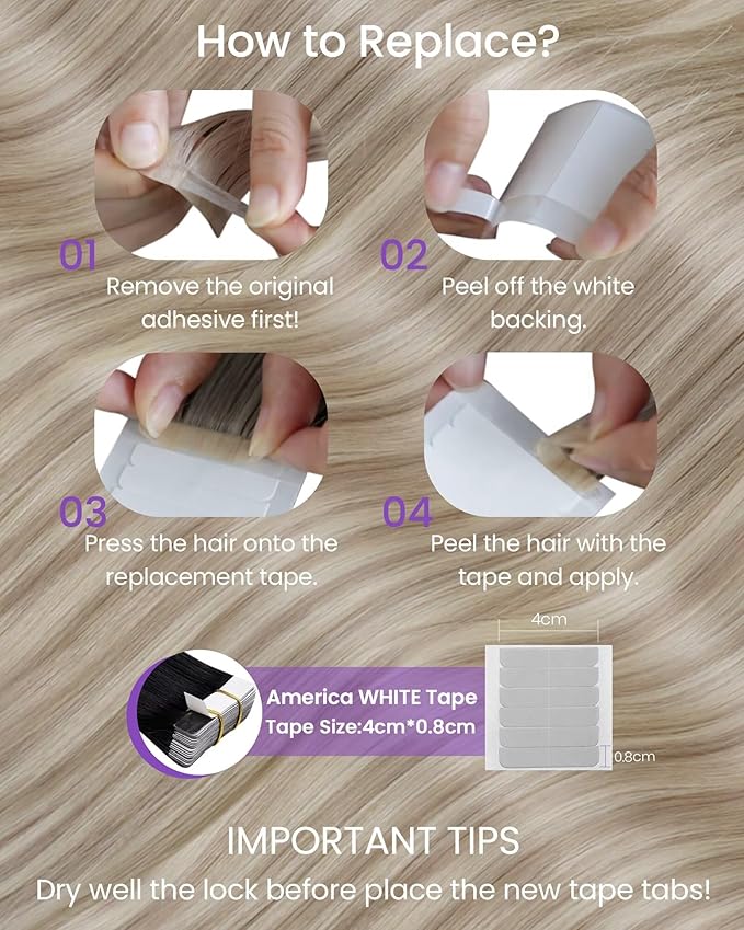 LaaVoo Tape in Hair Extensions Human Hair Blonde Tape in Extensions Human Hair Bleach Blonde Highlights with Ash Blonde50G 20Pcs 24Inch