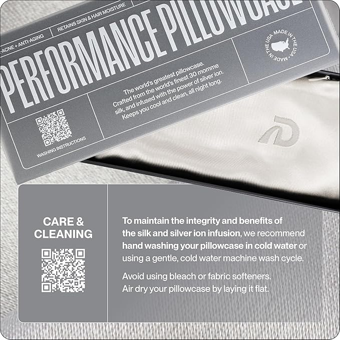 Dream Recovery Performance Silk Pillow Case with Zipper - 100% Silver Mulberry Silk Pillowcase for Hair and Skin - Naturally Cooling and Moisturizing - King Size - Bone
