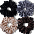 IVARYSS Extra Large Scrunchies for Women's Thick Hair, Premium Velvet Soft Jumbo Scrunchy, XL 6 inch Big Elastic Band Hair Accessories, 4 Pack, Neutral