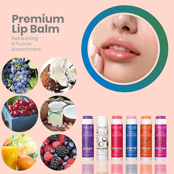 Rich in Coconut Oil & Vitamin E - Moisturizing, Ultra Conditioning & Hydrating - Total Lip Moisturizer & Lip Therapy Treatment - Happy Holidays 6 Flavor Assortment, 48 Count