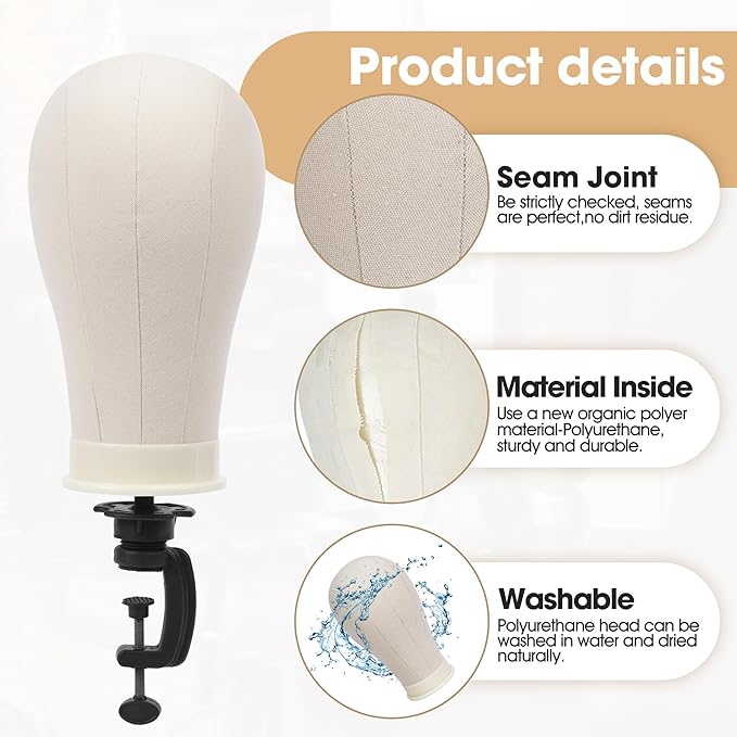 Klvied 22 Inch Cork Canvas Block Head Mannequin Head for Wigs, Wig Head Stand for Display Styling Wigs Making Kit ，Including Doll Head Storage Bag