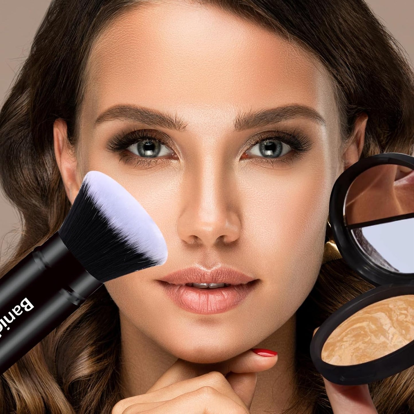 Makeup Brush Kabuki Face Brushes Retractable Travel Blush Brush Portable Flawless for Foundation, Powder Blush, Bronzer, Buffing, Liquid, Cream, Cruelty Free with Cover(Flat-Head)