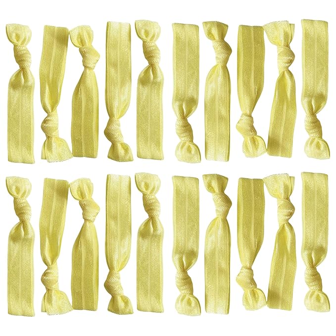 Kenz Laurenz Hair Ties Ponytail Holder Set No Crease Ribbon Bands - (Pack of 20) - Light Yellow