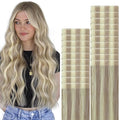 VINBAO Injected Tape in Hair Extensions Ash Blonde Highlights Platinum Blonde Invisi Edge Tape in Extensions Human Hair 45g 20pcs Hand Tied Tape Weft 16inch #18P60