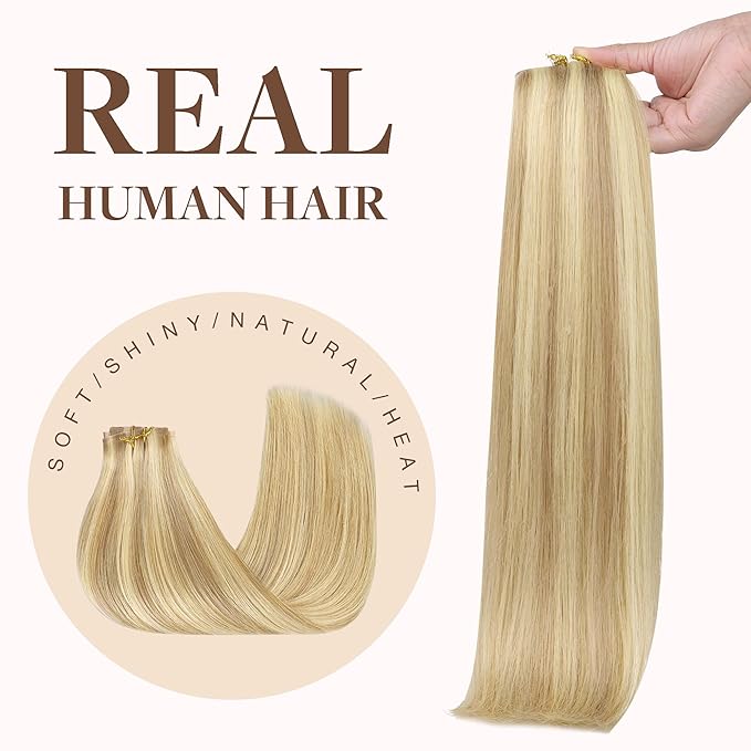 GOO GOO Clip in Hair Extensions Real Human Hair, Remy Human Hair Extensions Clip ins for Women, Natural Human Hair, 24inch 140g 7Pcs, #18D/22F Dirty Blonde Highlights
