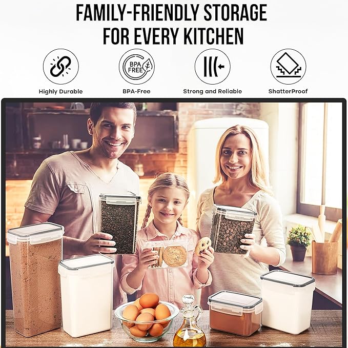 WHITE FEATHER SUPPLIES 40 PCS Airtight Food Storage Containers with Lids - BPA Free Durable Plastic Leakproof Flour Sugar Cereal Containers Storage for Pantry Organization - Dishwasher Safe