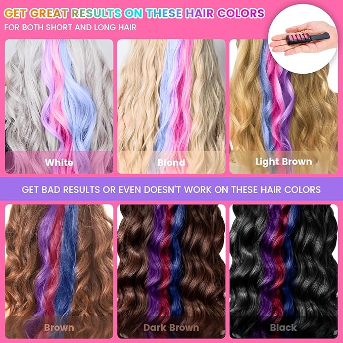 10 Color New Hair Chalk Comb Temporary Bright Hair Color Dye for Kids,Washable Hair Chalk Girls New Year Birthday Cosplay DIY(Dark Blue&Blue&Green&Purple&Brown&Pink&Orange&Red&Dark Green&Yellow)