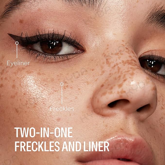 KYDA Freckle Liquid Eyeliner Pen, 2 in 1 Freckles Stamp and Black Liquid Eyeliner, Waterproof and Long lasting Soft Dot Spot Pen Realistic Fake Freckles for Natural Lifelike Sun-kissed Makeup-ESPRESSO