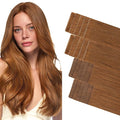 GOO GOO Invisi Edge Tape in Hair Extensions Human Hair, 350 Copper 10pcs injected with 10pcs classical tape ins, 18inch 50g, Virgin Remy Hair, Natural Look