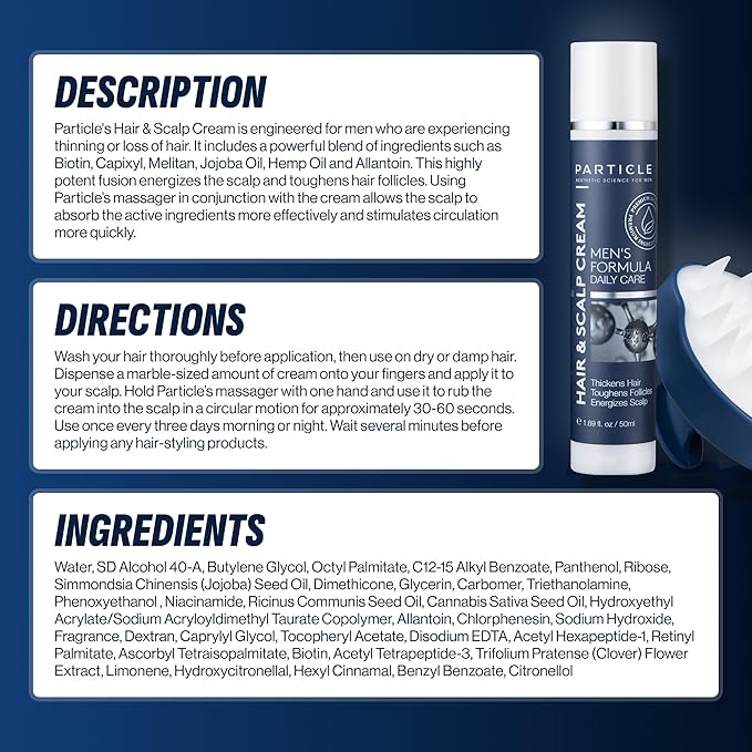 Particle Men Scalp Cream with Biotin for Helps Fight Hair Loss and Promotes Thick Full Hair (1.69 oz) Includes Scalp Massager
