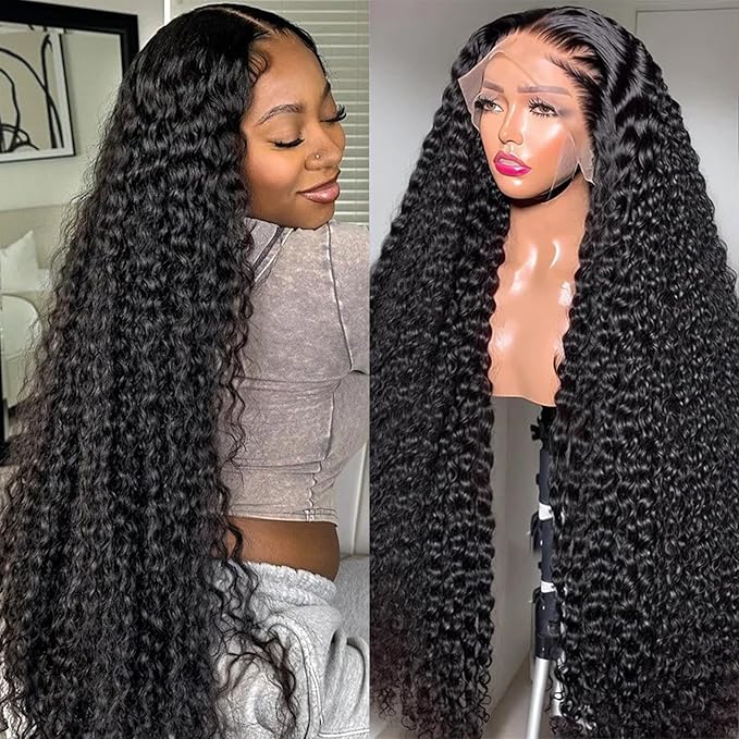 34 Inch Deep Wave Lace Frontal Wigs Human Hair 200 Density 13x6 HD Transparent Deep Wave Lace Front Wigs for Women Glueless Wigs Human Hair Pre Plucked Deep Wave Wig with Baby Hair
