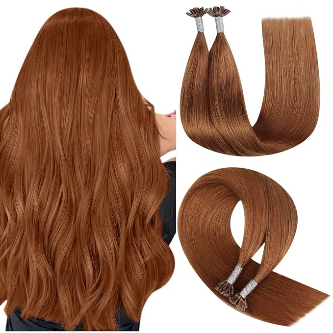 YoungSee U Tip Hair Extensions Copper UTip Hair Extensions Human Hair Copper 16In U Tip Keratin Hair Extension Colored Pre Bonded Hair Extension Utip For DIY 50s/25G