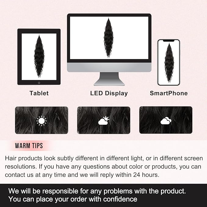 Flufymooz Ponytail Extension, Flexible Wrap Around Ponytail Extension Long Wavy Curly Ponytail Hair Extensions Natural pony tail Synthetic Hairpiece for Women 26 Inch (Black Brown)