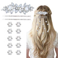 13 Pieces Rhinestone Hair Clips, Including10 Silver Mini Flower Hair Clips, 2 Pcs Crystal Bobby Pins, 1 Decorative Rhinestones Barrette with Pearls for Bride Women Flower Girls