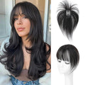 Hair Toppers for Women Real Human Hair - 360° Coverage Black Clip In Topper with Bangs for Thinning Hair Upgraded 4×6 cm Silk Base Ideal for Everyday Use