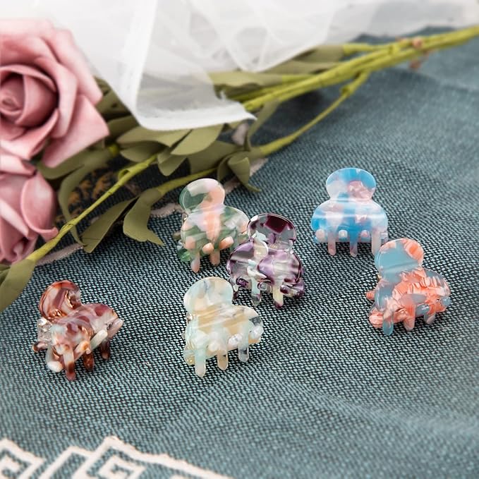 Cobahom 6Pcs 1.06 Inch Small Hair Clips Mini Hair Claws Tortoise Shell Jaw Clips Floral Hair Clips Acrylic Hair Jaw Clips Clamps for Women Girls, Spring Colors
