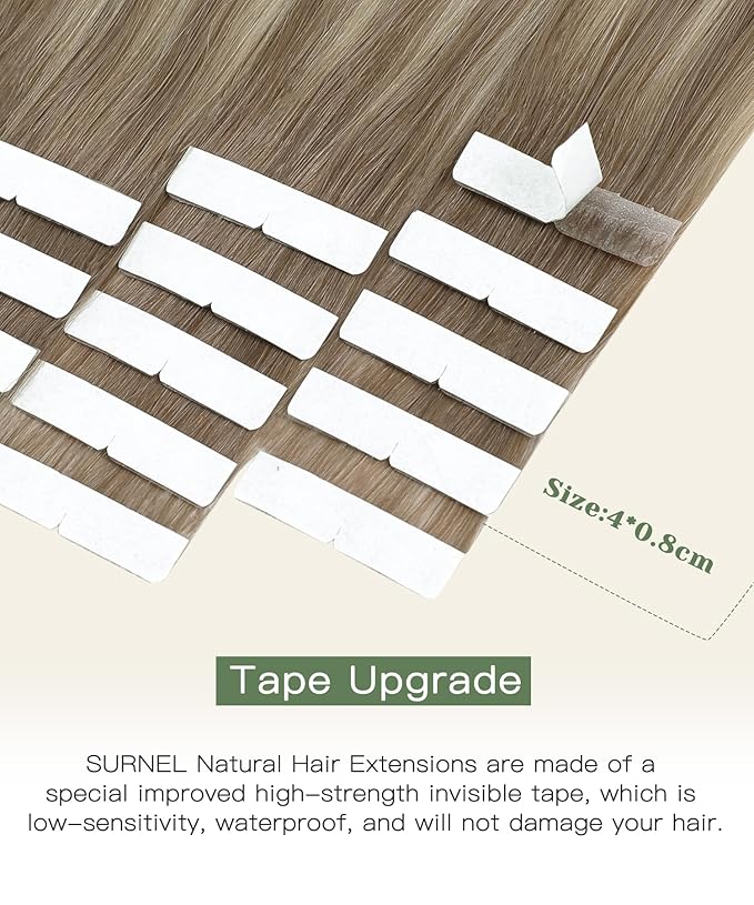 SURNEL Injected Tape in Hair Extensions 14Inch Ash Brown to Platinum Blonde Upgraded Seamless Remy Invisible Tape in Extensions 20 Pcs 30g(#860,14)