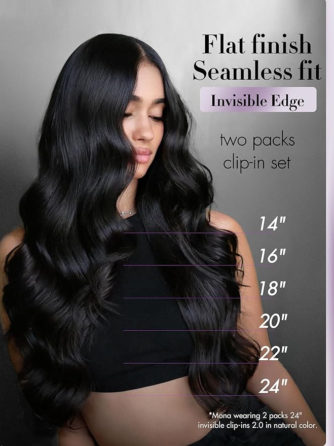 LUVME Invisible Clip in Hair Extensions,Body Wave 20 Inch 2 Pack 220g 12pcs Human Hair Invisible Clip ins Hair Extensions Natural Black Hair for Women