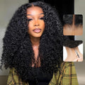 7x6 Burmese Curly Glueless Wigs Human Hair Pre Plucked Pre Cut 250% Density Drawstring Wig for Black Women 7x6 HD Lace Front Wigs Human Hair Glueless Wear and Go Nautural Color 32 Inch