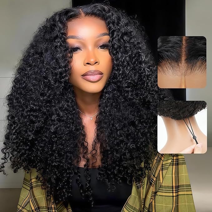7x6 Burmese Curly Glueless Wigs Human Hair Pre Plucked Pre Cut 250% Density Drawstring Wig for Black Women 7x6 HD Lace Front Wigs Human Hair Glueless Wear and Go Nautural Color 32 Inch