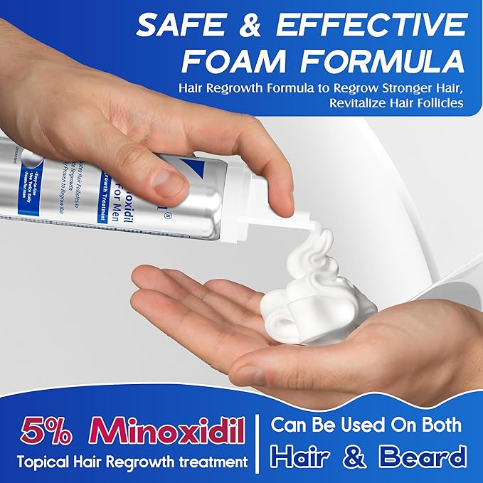 5% Minoxidil for Men and Women Foam Hair Growth - Minoxidil Foam Hair Regrowth Treatment for Men and Women, Topical Hair Loss Treatments, Extra Strength Thicker & Fuller Hair, 2 x 2.11 oz for 2 Months