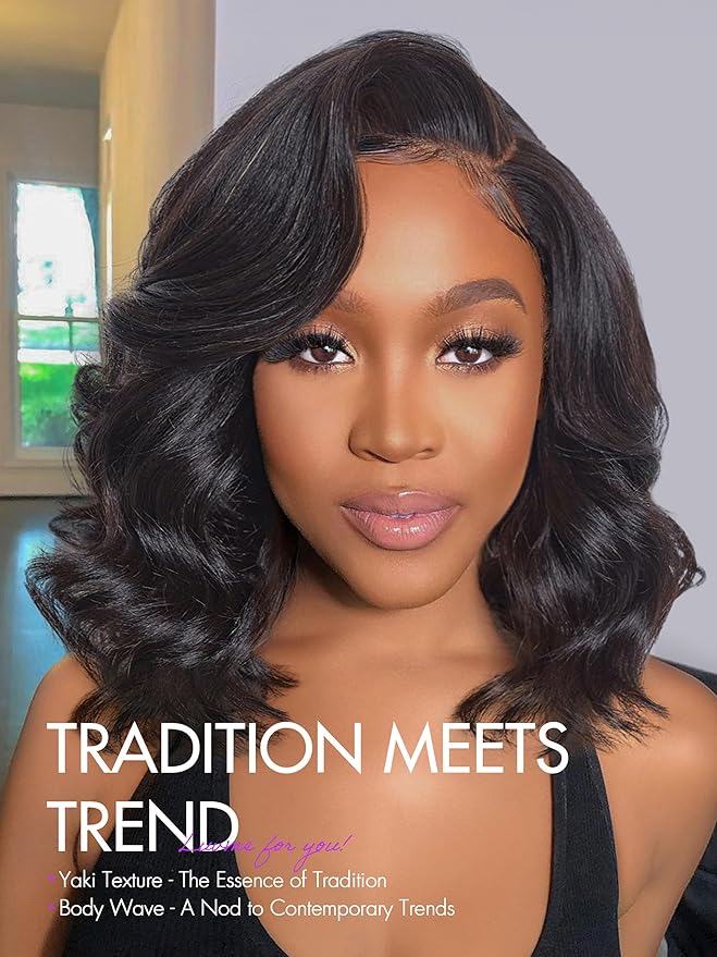 LUVME HAIR 12 Inch Light Yaki Loose Wave Wig Gorgeous Human Hair, Undetectable HD Lace Glueless Bob Wigs Human Hair Pre Plucked, Pre Cut Lace Wig Short Natural Black Wig