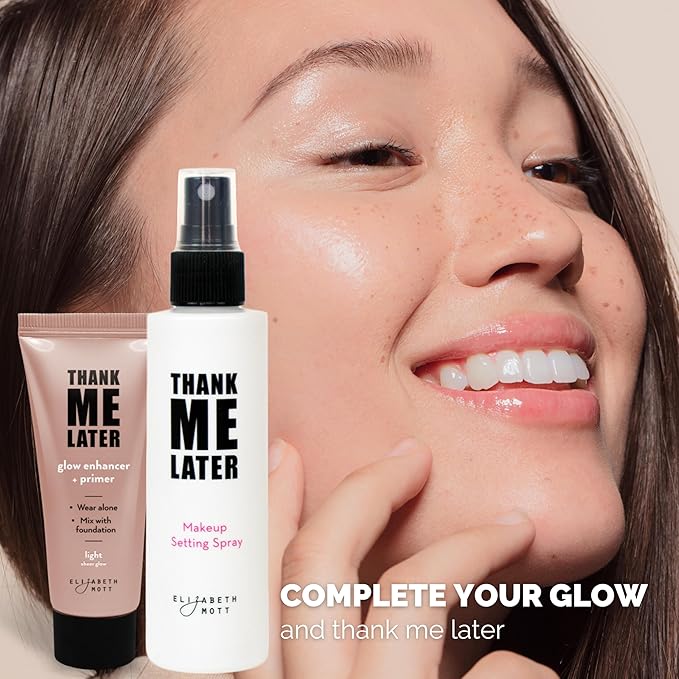 Elizabeth Mott Thank Me Later Glow Enhancer & Primer - Illuminating Makeup Base & Highlighter for Radiant Skin - Lightweight, Long-Lasting, Vegan & Cruelty-Free, Sheer Light Glow Shade, 30g