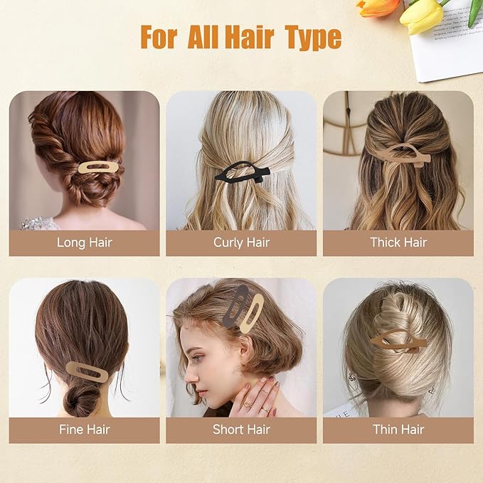 Picoway 12 Pack Flat Hair Clips for Women, 2 Styles Flat Claw Clips, Matte No Crease Strong Hold Non-slip Barrettes for Thick & Thin Hair, Stocking Stuffers for Girls