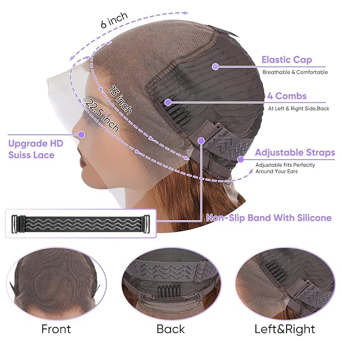 Honey Blonde Ombre 13x6 Lace Front Wig Human Hair 210 Density Highlight Body Wave Lace Front Wigs Human Hair Pre Plucked Glueless Lace Frontal Wig for Women 4/27 Colored 20Inch