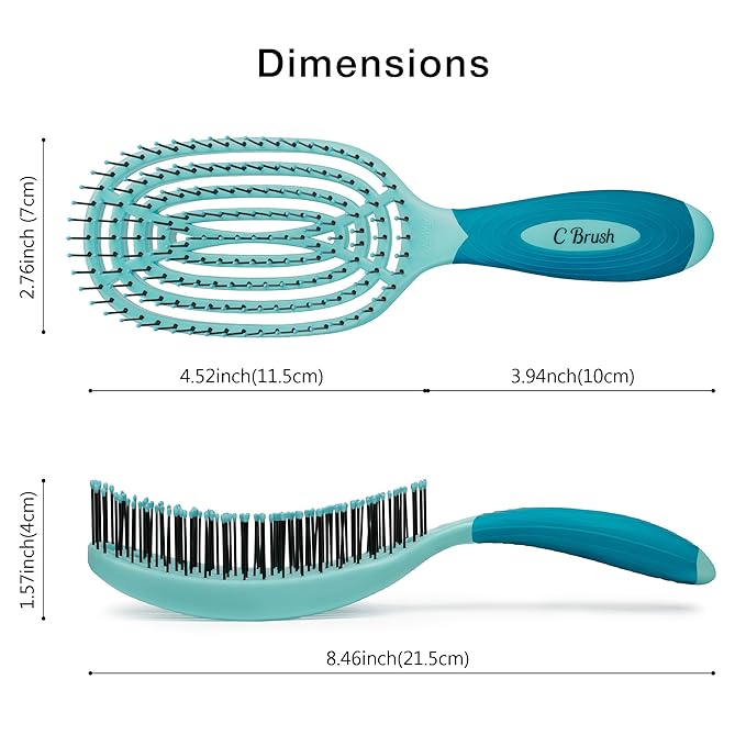 NuWay 4Hair C Brush - Professional Curved Hairbrush - Vented Design Delivers Smoothing And Volumizing Drying Experience - Heat Resistant Bristles For Drying Detangling and Styling - Turquoise - 1 Pc