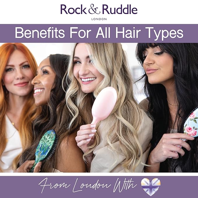 Rock & Ruddle Natural Mixed Boar Bristle Hair Brush for Women and Kids (Small/Travel Size 17.5cm) -Perfect for Wet or Dry Hair, Detangling Smoothing Blowdrying -Made in UK -Folio Society Stripe Design