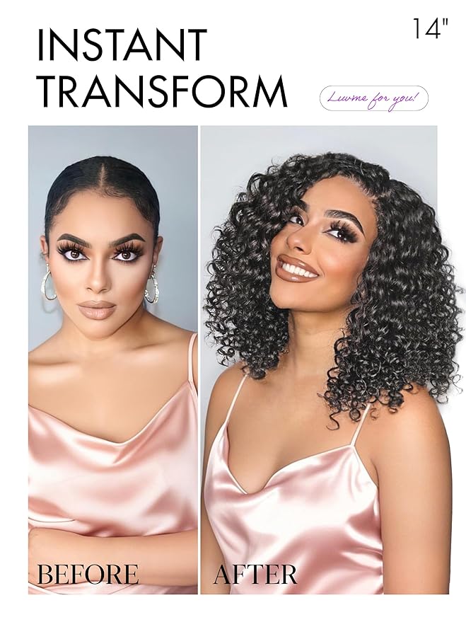 LUVME HAIR 100% Human Hair Wigs Curly Deep Wave Glueless Lace Front 12 Inches, Pre Cut Plucked Hd Lace Short Wig Ready To Go Natural Color Straight Bleached Knots Side Part Black Wigs