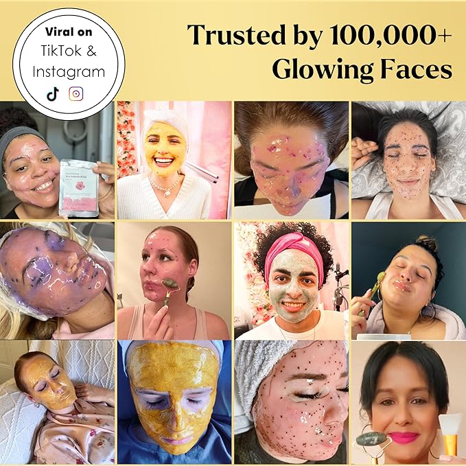 VogueNow Jelly Face Mask for Facials - 24K Gold Hydrating, Brightening & Nourishing Jelly Mask with Free Jade Roller & Spatula | Professional Hydrojelly Masks | Vajacial Jelly Mask Powder | 23 Oz Jar